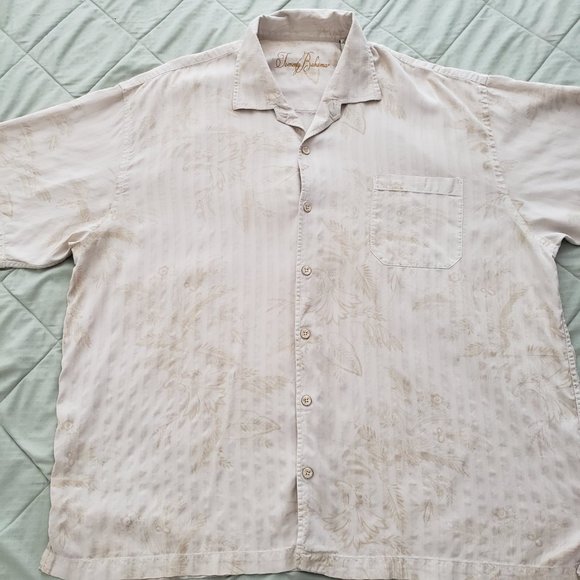 Tommy Bahama Silk Shirt Tan Gold XXL - Picture 1 of 10